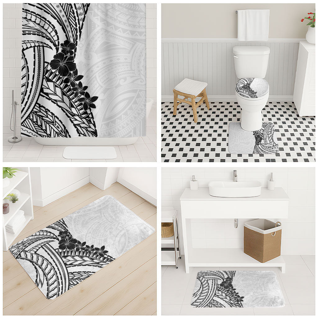 Black White Polynesia Tropical Flowers Bathroom Set