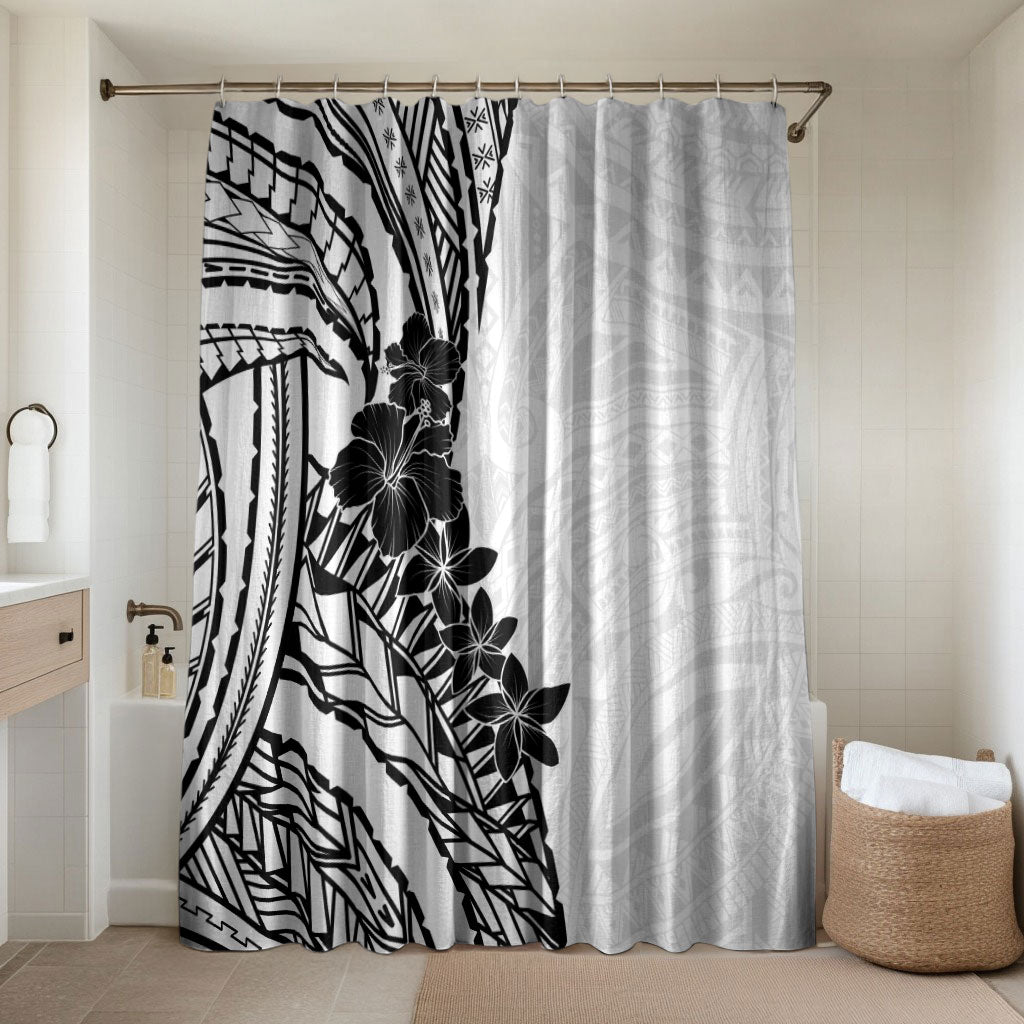 Black White Polynesia Tropical Flowers Bathroom Set