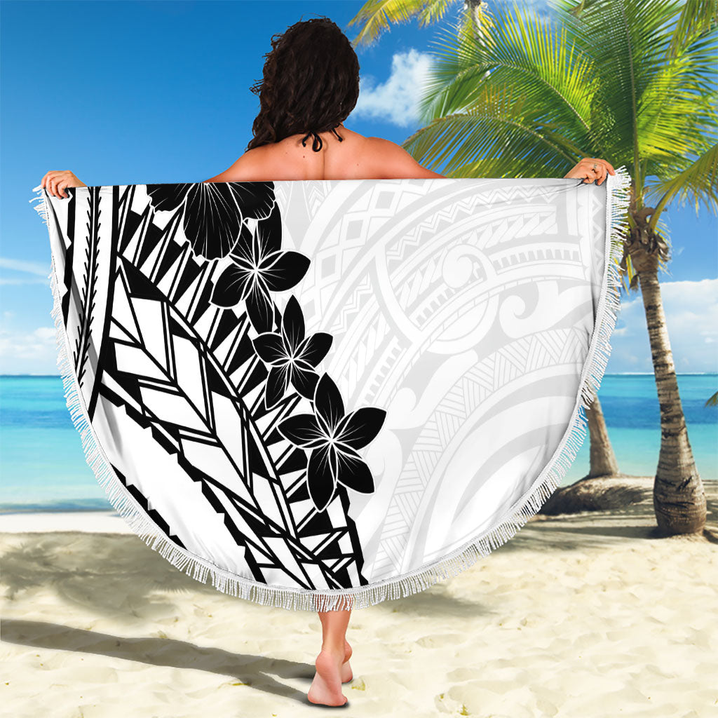 Black White Polynesia Tropical Flowers Beach Blanket LT14 - Polynesian Pride