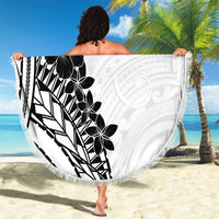 Black White Polynesia Tropical Flowers Beach Blanket LT14 - Polynesian Pride
