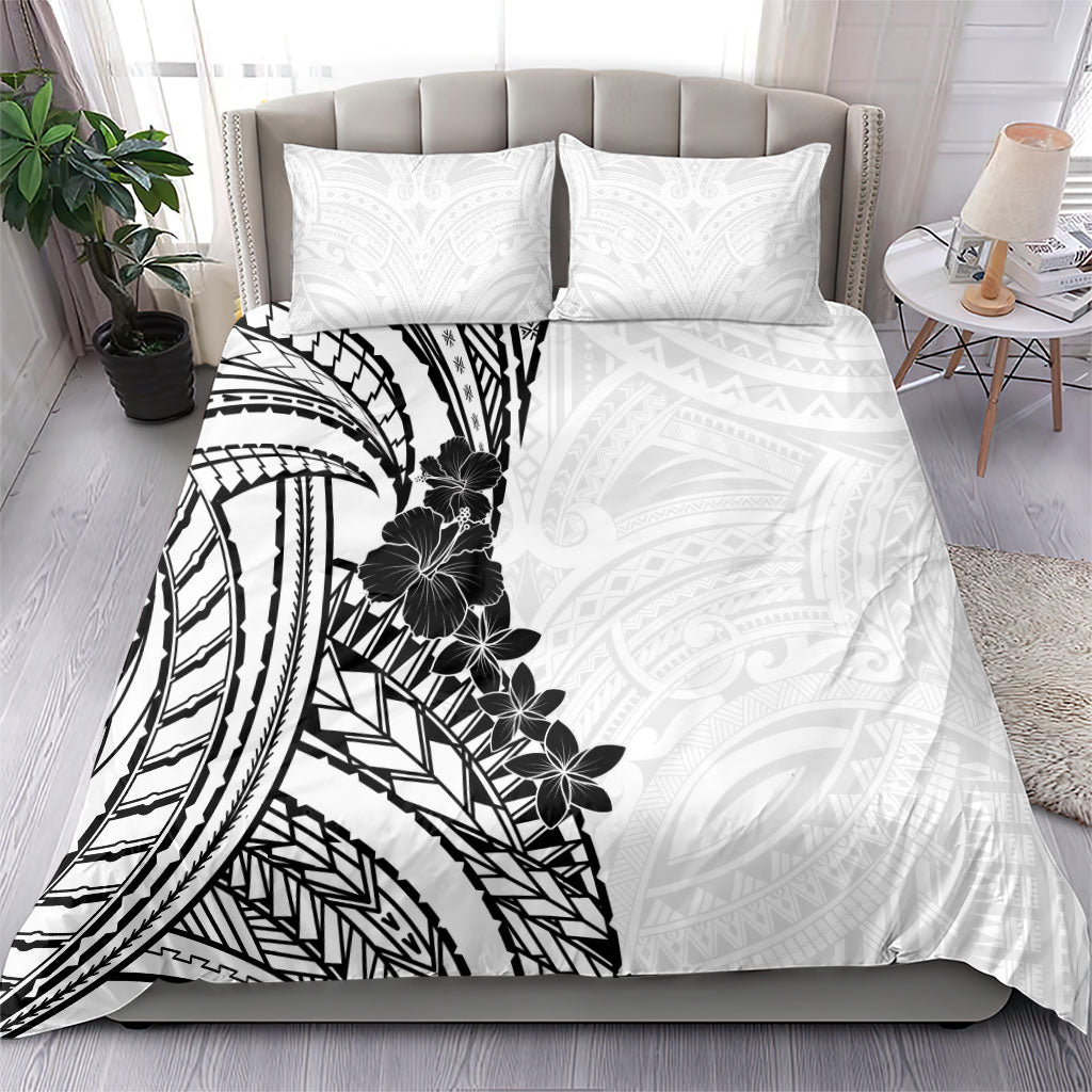 Black White Polynesia Tropical Flowers Bedding Set