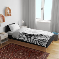 Black White Polynesia Tropical Flowers Bedding Set