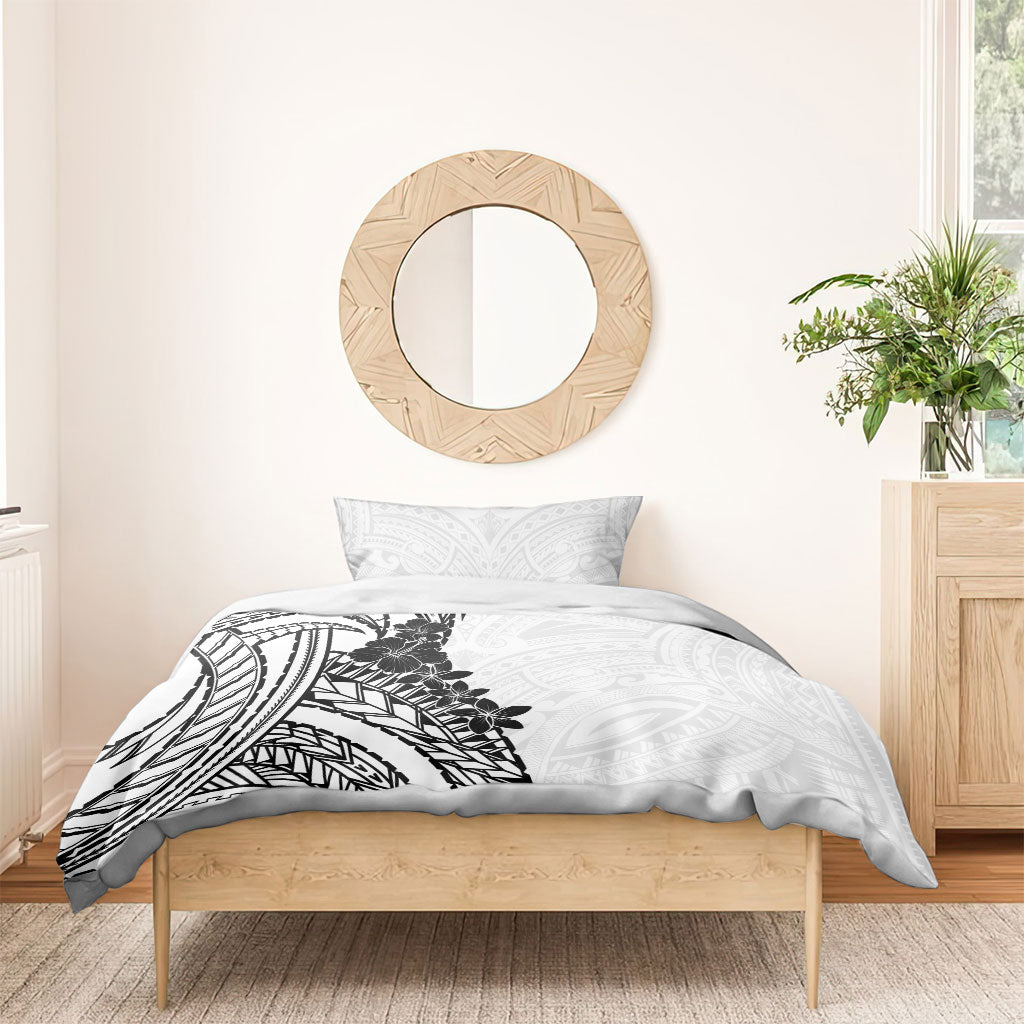 Black White Polynesia Tropical Flowers Bedding Set