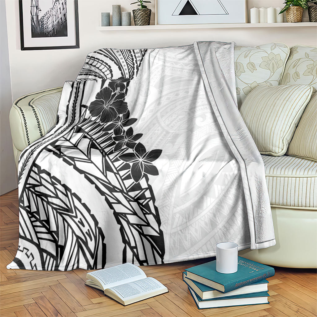 Black White Polynesia Tropical Flowers Blanket LT14 White - Polynesian Pride