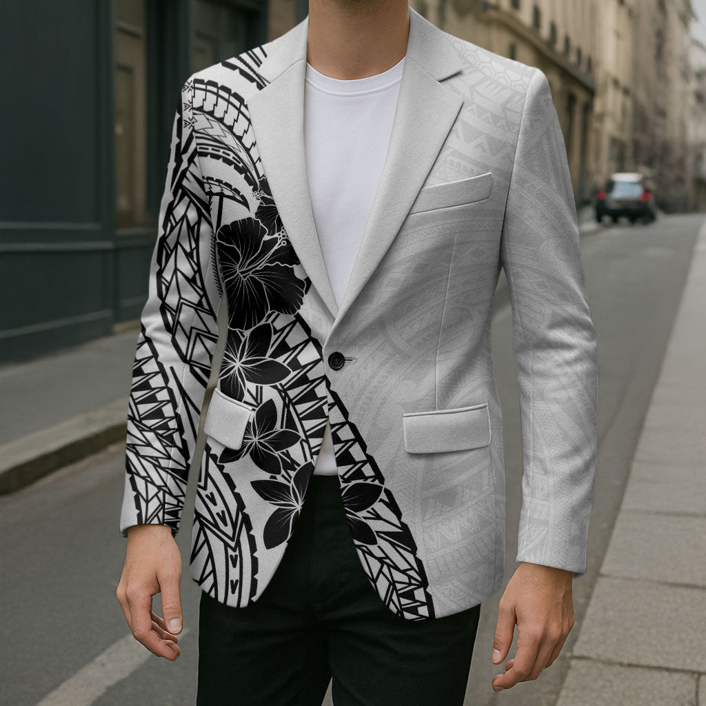 Black White Polynesia Tropical Flowers Blazer LT14 - Polynesian Pride