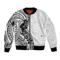 Black White Polynesia Tropical Flowers Bomber Jacket LT14 Unisex White - Polynesian Pride