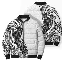 Black White Polynesia Tropical Flowers Bomber Puffer Jacket