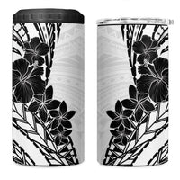 Black White Polynesia Tropical Flowers 4 in 1 Can Cooler Tumbler
