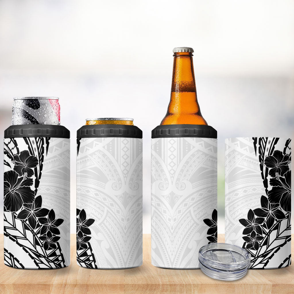 Black White Polynesia Tropical Flowers 4 in 1 Can Cooler Tumbler