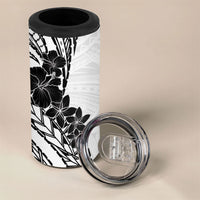 Black White Polynesia Tropical Flowers 4 in 1 Can Cooler Tumbler