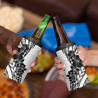 Black White Polynesia Tropical Flowers 4 in 1 Can Cooler Tumbler