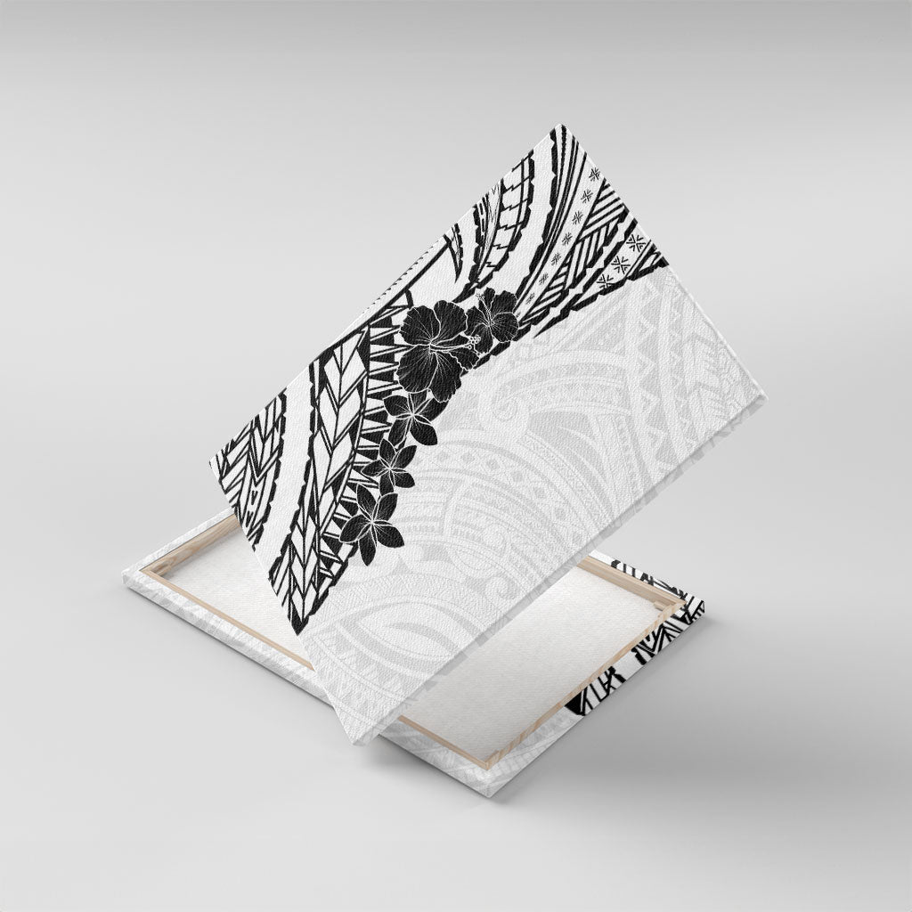 Black White Polynesia Tropical Flowers Canvas Wall Art LT14 With Frame White - Polynesian Pride