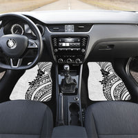 Black White Polynesia Tropical Flowers Car Mats LT14 Set 2pcs - Front White - Polynesian Pride