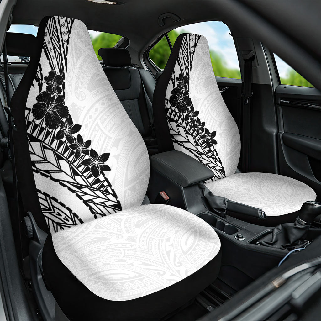 Black White Polynesia Tropical Flowers Car Seat Cover