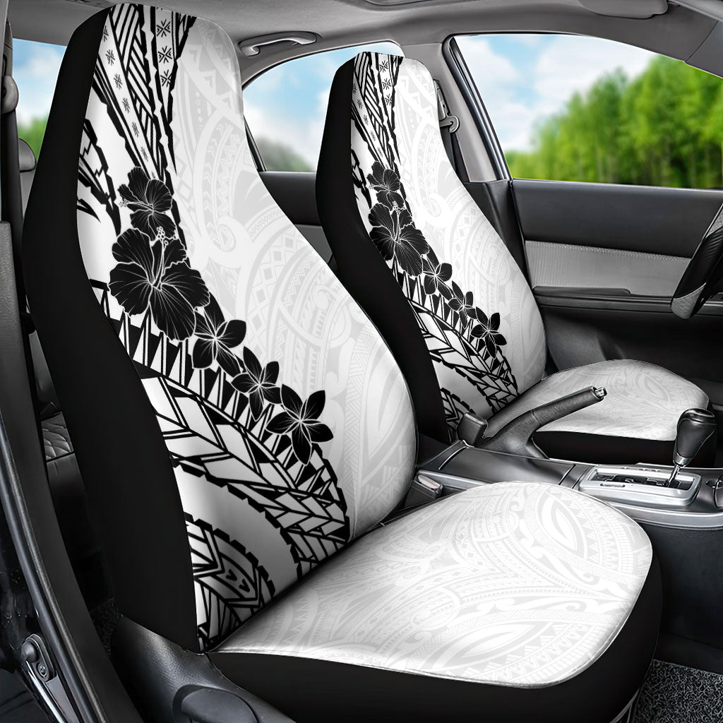 Black White Polynesia Tropical Flowers Car Seat Cover
