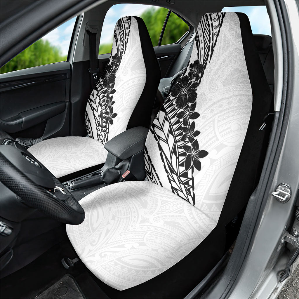 Black White Polynesia Tropical Flowers Car Seat Cover