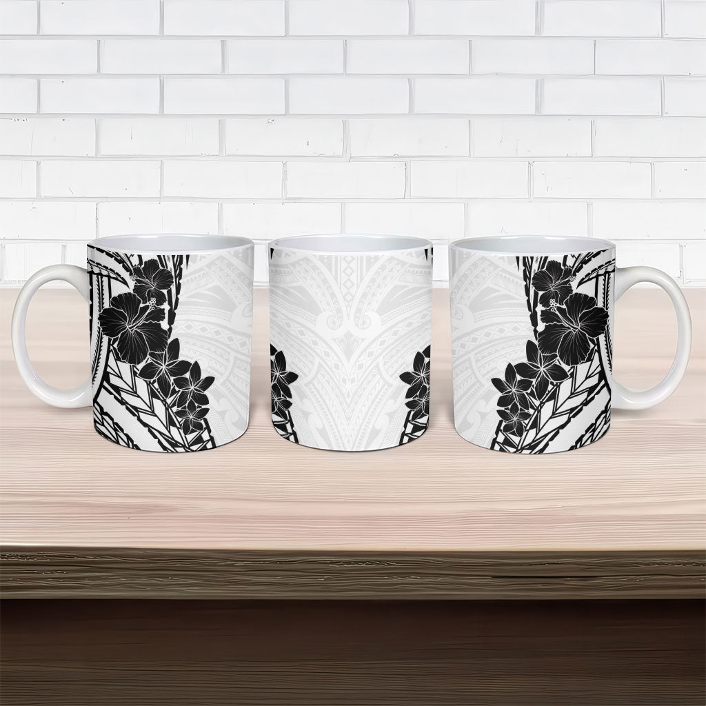 Black White Polynesia Tropical Flowers Ceramic Mug LT14 - Polynesian Pride
