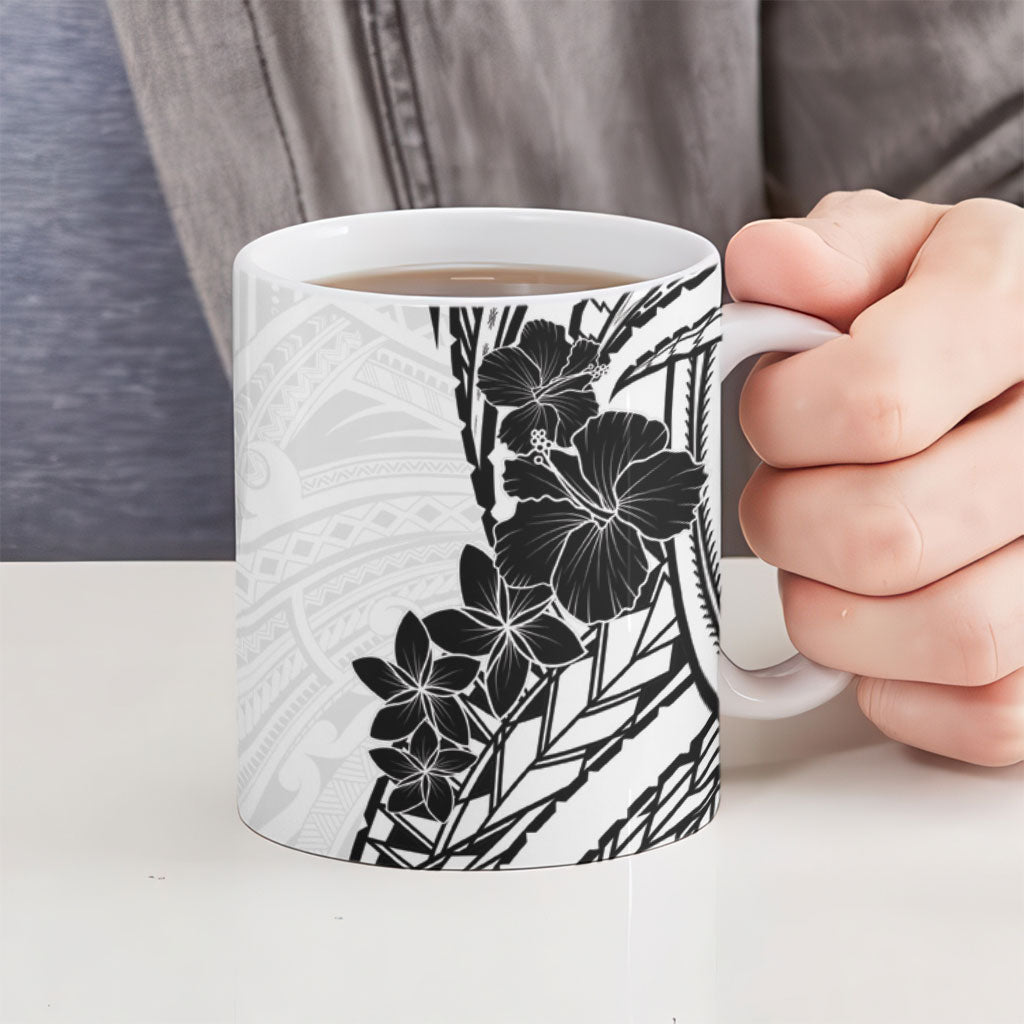 Black White Polynesia Tropical Flowers Ceramic Mug LT14 - Polynesian Pride
