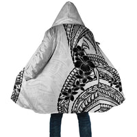 Black White Polynesia Tropical Flowers Cloak
