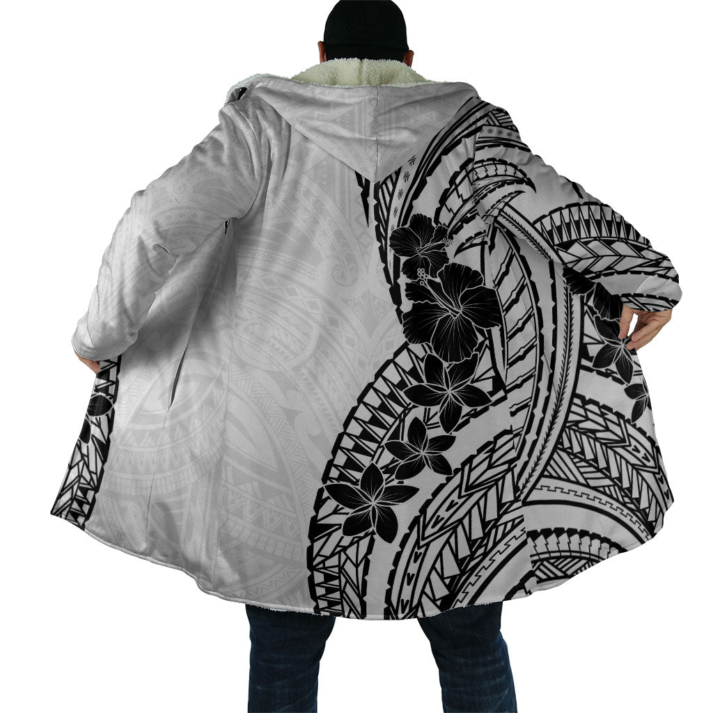 Black White Polynesia Tropical Flowers Cloak