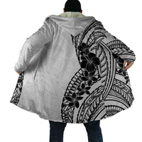 Black White Polynesia Tropical Flowers Cloak