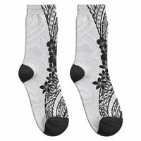 Black White Polynesia Tropical Flowers Crew Socks LT14 - Polynesian Pride
