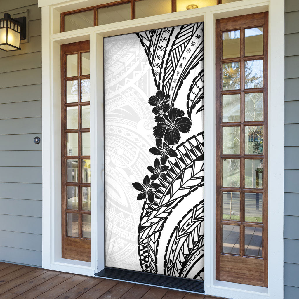 Black White Polynesia Tropical Flowers Door Cover LT14 - Polynesian Pride