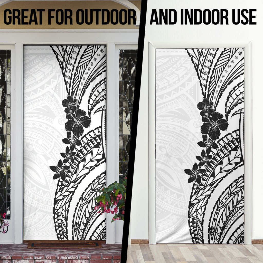 Black White Polynesia Tropical Flowers Door Cover LT14 - Polynesian Pride