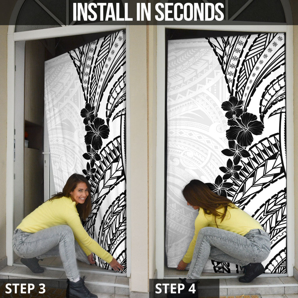 Black White Polynesia Tropical Flowers Door Cover LT14 - Polynesian Pride