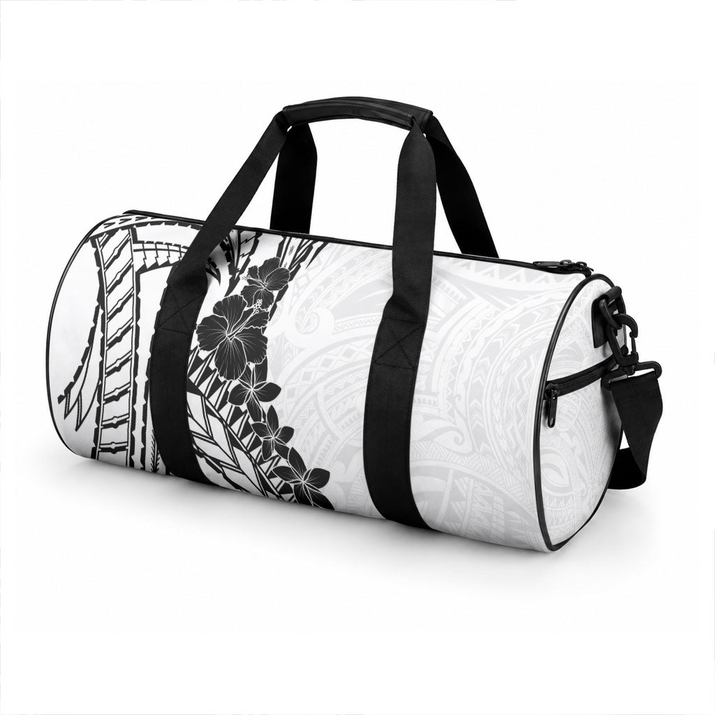 Black White Polynesia Tropical Flowers Duffle Bag LT14 - Polynesian Pride