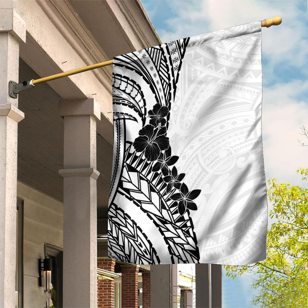 Black White Polynesia Tropical Flowers Garden Flag LT14 House Flag White - Polynesian Pride