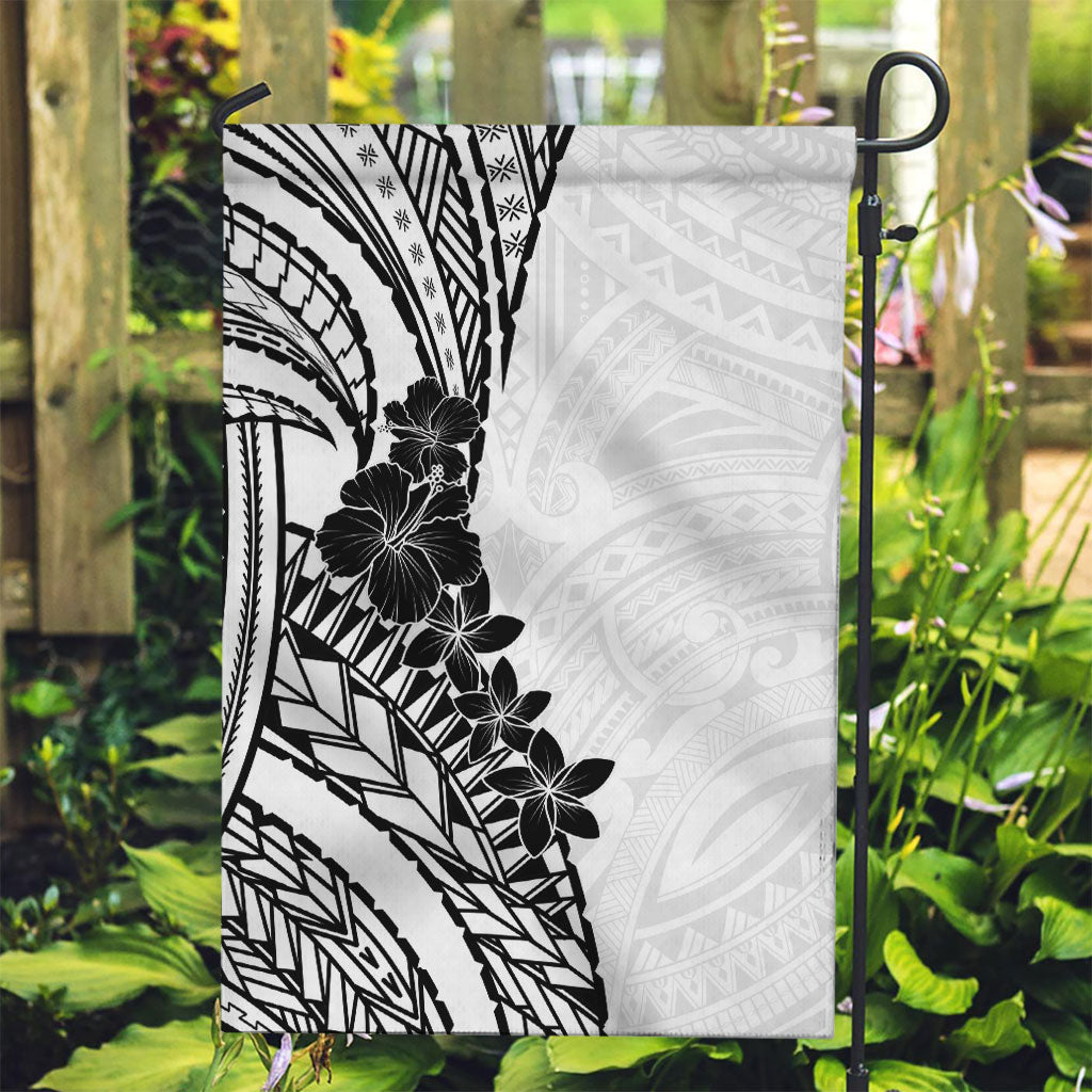 Black White Polynesia Tropical Flowers Garden Flag LT14 Garden Flag White - Polynesian Pride
