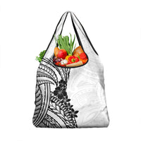 Black White Polynesia Tropical Flowers Grocery Bag