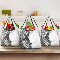 Black White Polynesia Tropical Flowers Grocery Bag