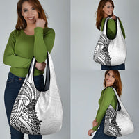 Black White Polynesia Tropical Flowers Grocery Bag