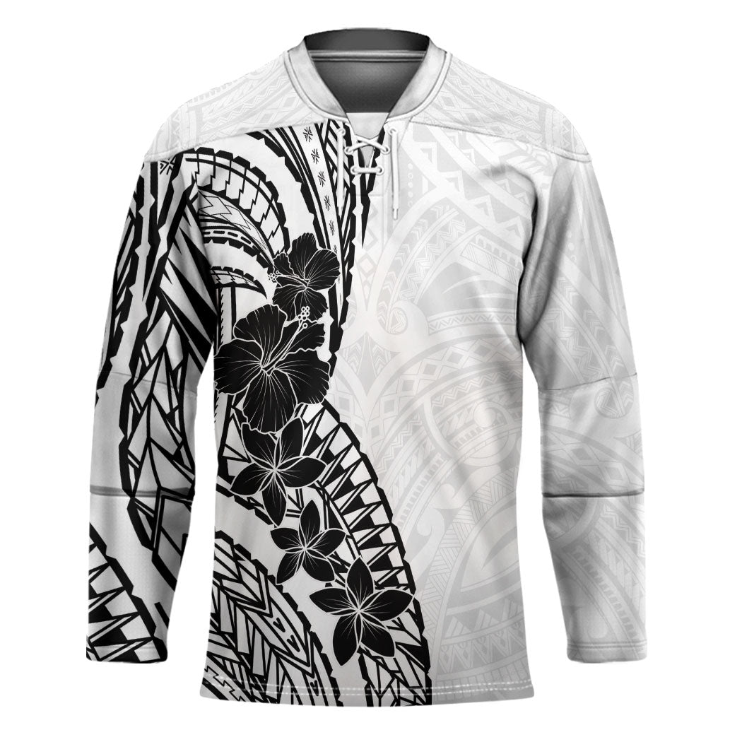 Black White Polynesia Tropical Flowers Hockey Jersey LT14 Unisex White - Polynesian Pride