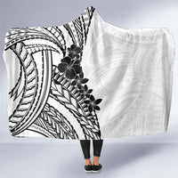 Black White Polynesia Tropical Flowers Hooded Blanket LT14 One Size White - Polynesian Pride