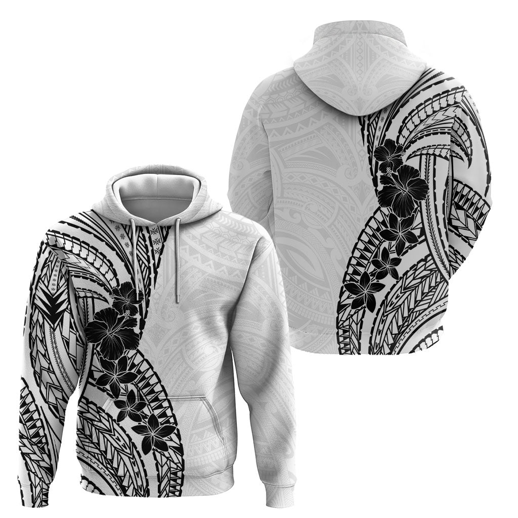 Black White Polynesia Tropical Flowers Hoodie