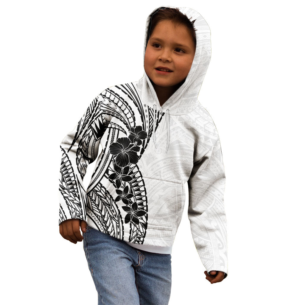 Black White Polynesia Tropical Flowers Kid Hoodie LT14 - Polynesian Pride