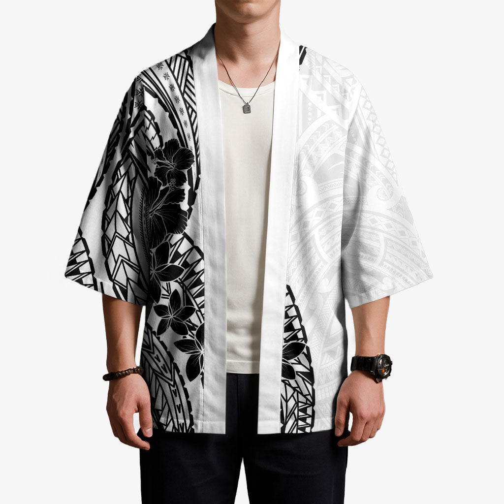 Black White Polynesia Tropical Flowers Kimono LT14 - Polynesian Pride