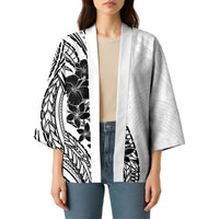 Black White Polynesia Tropical Flowers Kimono LT14 - Polynesian Pride