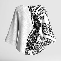 Black White Polynesia Tropical Flowers Kimono Sleeve Blouse LT14 - Polynesian Pride