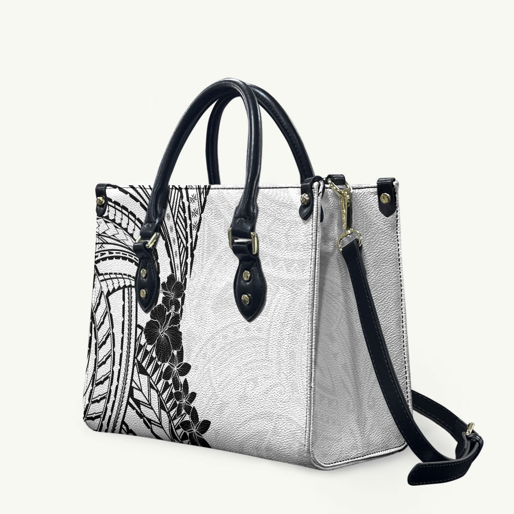 Black White Polynesia Tropical Flowers Leather Bag LT14 White - Polynesian Pride