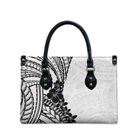 Black White Polynesia Tropical Flowers Leather Bag LT14 - Polynesian Pride