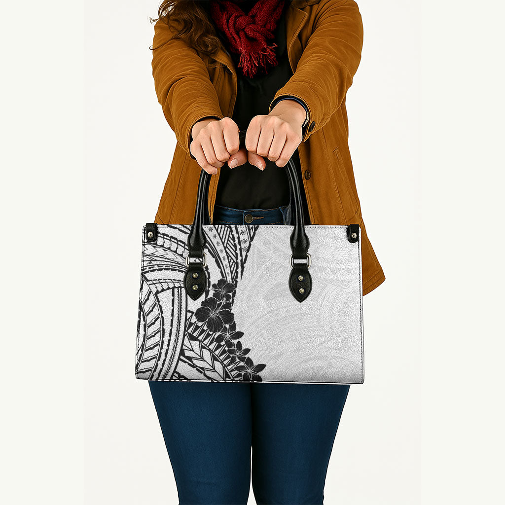 Black White Polynesia Tropical Flowers Leather Bag LT14 - Polynesian Pride