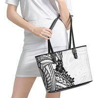 Black White Polynesia Tropical Flowers Leather Tote Bag LT14 - Polynesian Pride