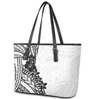 Black White Polynesia Tropical Flowers Leather Tote Bag LT14 - Polynesian Pride