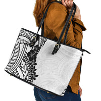 Black White Polynesia Tropical Flowers Leather Tote Bag LT14 - Polynesian Pride