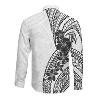 Black White Polynesia Tropical Flowers Long Sleeve Button Shirt LT14 - Polynesian Pride