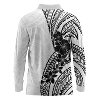 Black White Polynesia Tropical Flowers Long Sleeve Polo Shirt